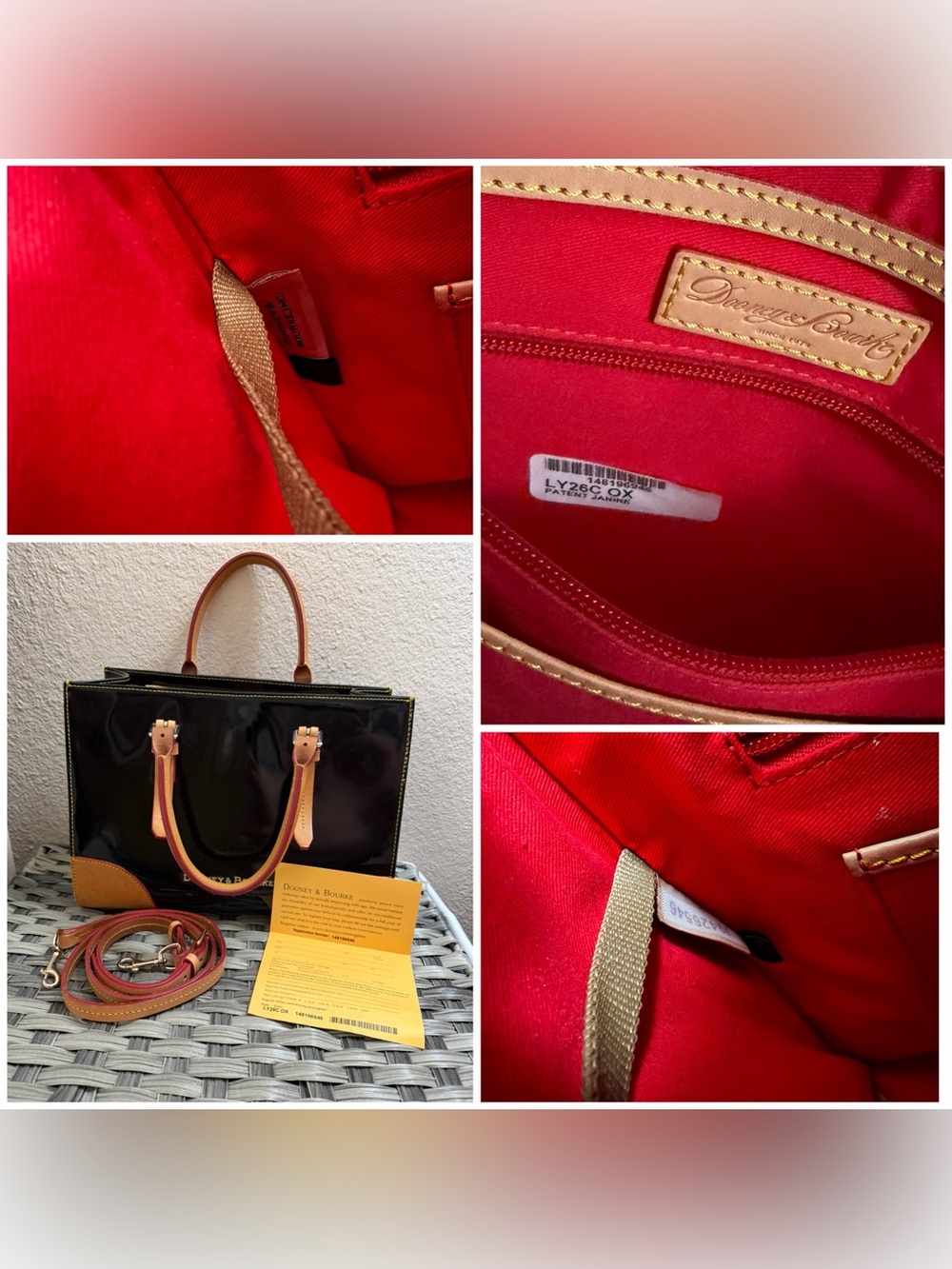 Dooney & Bourke Janine Black Patent Leather Satchel Tote Bag w/ Leather Handles - Picture 4 of 15